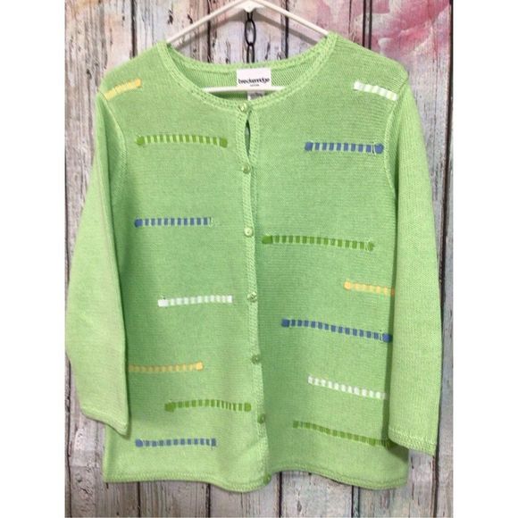 Breckenridge Petite Lime Multi Cardigan Sweater Size Petite Small ❄️💕 - Picture 4 of 9